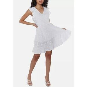 Raga Zoya Flutter Sleeve White Cotton Ruffle Dress Size Medium Polka Dot